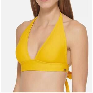 DKNY Women's Triangle Halter Bikini Cumin Yellow Small NWT